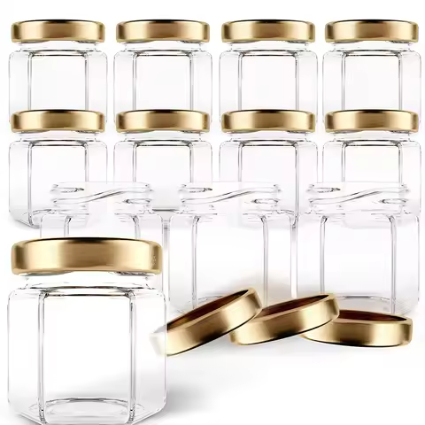 Hexagon Glass Jars Premium Food-grade. Mini Jars With Lids For Gifts, Wedding Favors, Honey, Jams An