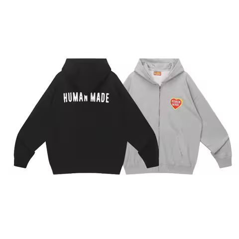 Human Made Vintage Zip Hoodie Heart Print Oversize Pullover Couple Streetwear