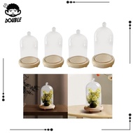 [ Clear Cloche Cover Stand Decorative Multipurpose Round Transparent Cover Display Case Wooden Base for Figurines Toys