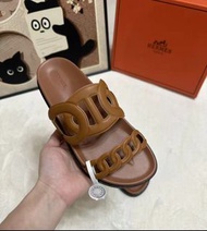 💜 Hermès slippers 愛馬仕 H豬鼻子拖鞋 棕色鏈條