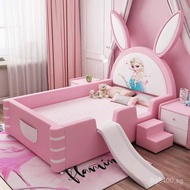 Rabbit1.5Double Bed Leather Bedroom Eco-friendly Elsa Bed Cartoon with Guardrail for Girls Princess 