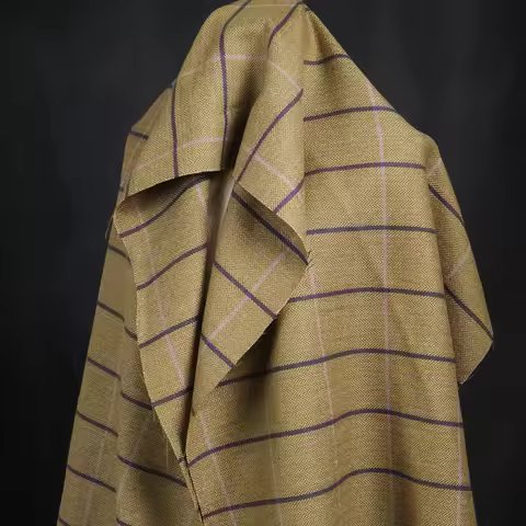 Retro Classic Autumn and Winter Green Linen Retro Grid Spun Wool Fabric Coat Suit Pants Clothing Fab