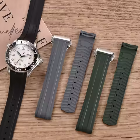 FKM Rubber Strap 20mm For Omega X Swatch Seamaster300 Curved End Rubber Watch Band Folding Butterfly