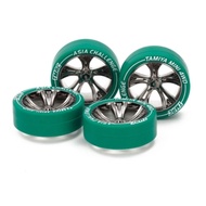 TAMIYA 95686 MEDIUM DIA. LOW PROFILE TIRE & BLACK PLATED A-SPOKE WHEEL SET [ ASIA CHALLENGE]