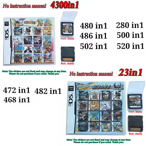 23in1 Compilation DS NDS 3DS 3DS Game Cartridge Card Video Game Handheld Player (R4 card)4300 in1 /2
