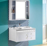 FUO衛浴:80公分合金材質櫃體 陶瓷盆浴櫃組(含邊櫃,鏡子,燈) T9018