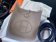 (Brand new) Hermès Mini Evelyne 16 Amazone bag - Etoupe Bleu indigo PHW 愛馬仕 大象灰 深藍色帶 銀扣 Hermes