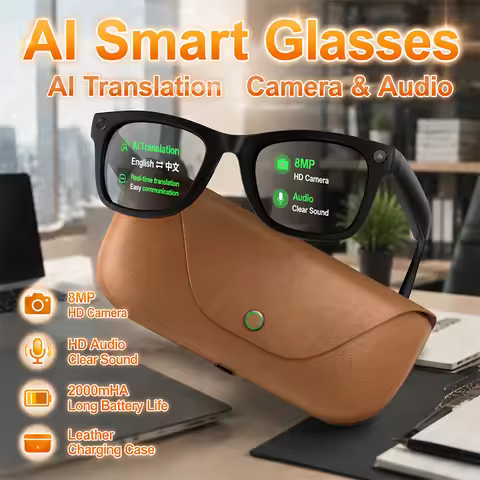 AI Smart Glasses 8MP HD Camera AI Translator Surround Audio AI Assistant 2000mAh Charging Case Smart