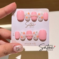 Flower Pearls Pink Satoe Nails/ Press-on Nails/ 3d nails/ False Nail/ Nail art/ Cute nail art/