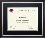 EXCELLO GLOBAL PRODUCTS Photo Document Frame: 11" x 14" with Double Mat Graduation Diploma Certificate Holder Wall Frame (Black/Silver)
