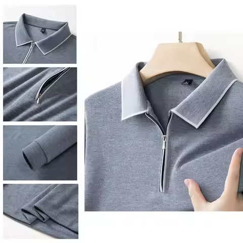 Men's Half-Zip Polo Shirt Long Sleeve Pique Knit T-Shirt Soft Breathable Stretch Fabric Casual Busin