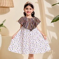 Young Girl's Spring/Summer Style Matching Family Vacation, Vintage Rose Floral Mixed Print Ruffle A-