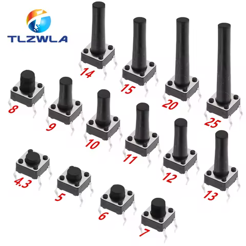 20PCS 6x6 Push Button Switch DIP 6X6X4.3 Light Touch Switch 6*6*4.3/5/6/7/8/9/10/11/12/13MM The Powe