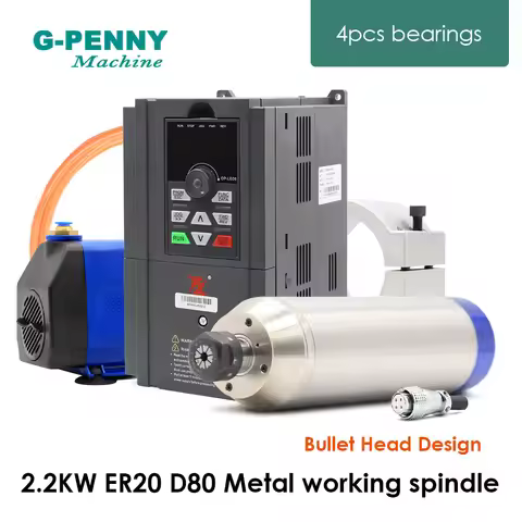2.2kw ER20 D80 Metal Spindle Water Cooled spindle Motor Kit 2.2KW Fuling Vector Inverter Used for Me