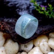 Genuine Burmese Jade Ring Natural Color Blue With Wide Pipe-Shaped Legs Size 65-66 mm.