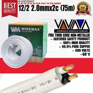 WIREMAX PDX WIRE TWIN CORE NON-METALLIC SHEATHED CABLE PURE COPPER 99.9% 12/2 2.0mmx2c (75 METERS)