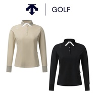 [DESCENTE] GOLF DESCENTE Ladies Knitted Long Sleeve GOLF POLO Shirt (Black/Khaki)