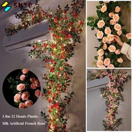 SUYO Artificial French Rose Vine, 7 Colors Plastic Silk Hanging Flowers Rattan,  1.8m 12 Heads Fake 