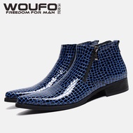 รองเท้าบูท Martin สั้นลายงูสําหรับผู้ชาย Double ซิป ลื่น หนัง สูง เสื้อท่อนบน รองเท้าเทรนด์แฟชั่นอัง