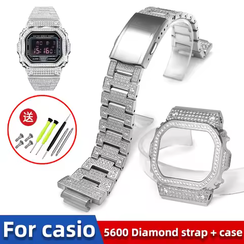 Custom Diamond Bezel & Band Set for Casio G-Shock GM-5600/DW5600/DW5610 | Set with diamonds Mod Kit 