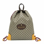 Gucci 抽繩 473872 女式，男款 GG Supreme，皮革背包米色，深棕色，黃色
