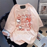 NIkyLundun Áo Thun Nữ Tay Ngắn Dễ Thương In Hoa Hello Kitty