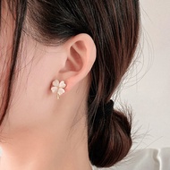 High-end Opal Four-leaf clover Stud Ear Earring Temperament Love opal Four-leaf clover 925 Silver Needle Earrings Fairy Jewelry