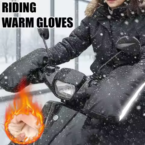 Motorcycle Handlebar Mitts Winter Warm Windproof Thermal Gloves for Scooter ATV Bike E-bike Reflecti