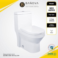 [Limit to 1 Unit Per Order] BANOVA One Piece NEO-A890 WC Toilet Bowl S-Trap Wash Down Water Closet 10 Inch 250mm