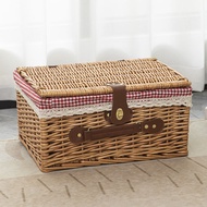 Liu Rui Xuan กล่องเก็บของทอจากไม้ไผ่สีพื้น กล่องเก็บเสื้อผ้า กล่องเก็บของสำหรับโต๊ะทำงาน กล่องเก็บขอ