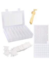 刺繡線索整理盒交叉綁線存儲盒工具 - 卷線器,1個可拆卸的24個隔層,配有40個硬塑料繡線卡和貼紙,可用於製作diy、縫紉、珠寶和螺絲存儲