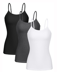 Charmo Shelf Bra Camisole Tops for Women Adjustable Spaghetti Strap Tank Top Cotton Undershirts 3 Pa