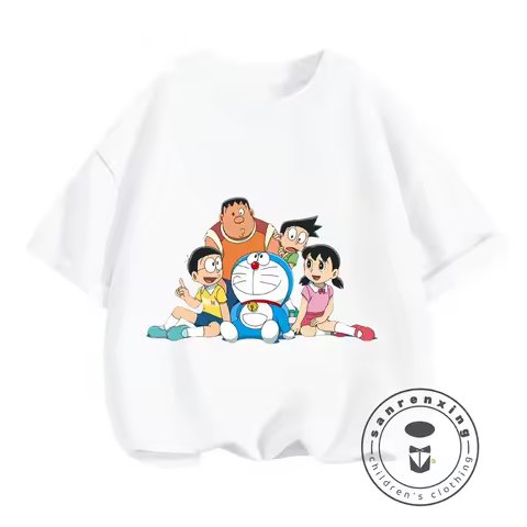 2026 Summer Doraemon "Nobita and Friends" 100% Cotton Printed Short-sleeved T-shirt Boys and Girls P