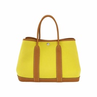 Hermes Garden Party花園包30手提包Negonda牛皮帆布銀扣9R酸橙黃37金棕A刻