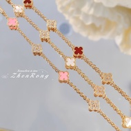 High Version Fanjia Mini Four-leaf Clover Red Agate Bracelet V Gold Powder Crystal Interlaced Diamon
