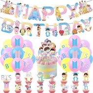 BTS Birthday Party Supplies Set, Birthday Banner, Balloons,Cake Topper, BTS Theme Party Decorations