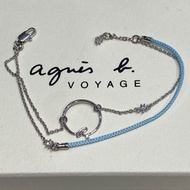 全新 agnes b 圓圈 水鑽 logo 細繩 雙鍊 銀銅合金 手鍊 手鏈 藍色 麻繩 保證真品 正品 小b 特價