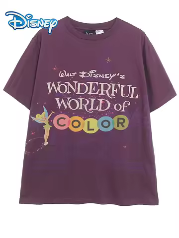 Disney FAIRIES Peter Pan Tinkerbell Cartoon Print Letter T-Shirt Fashion Women Short Sleeve O-Neck P