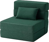FILUXE Convertible Folding Sofa Bed-Sleeper Chair with Pillow, Modern Linen Fabric Floor &amp; Futon Couch, Foldable Mattress for Living Room/Dorm/Guest Use/Home Office/Apartment, Single Size,Dark Green