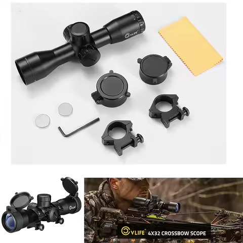 CVLIFE 4x32 Crossbow Scope Compact Scopes Circles and Rangefinder Etched Glass Reticle Optics with 2