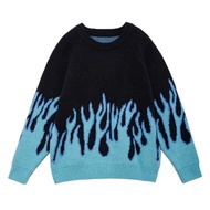 Aelfric Eden Men Oversized Sweater Flame Sweater Color Patchwork Sweater Casual Knit Sweater