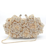 Hollow Rose Diamond Dinner Bag Metal Hard Box Female Annual Meeting Evening Dress Banquet Diamond-St