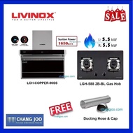 Livinox LCH-COPPER-90SS Hood + LGH-588 2B-BL Gas Hob