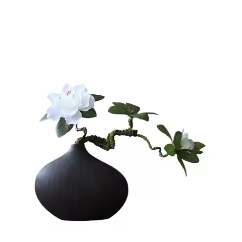 Ceramic Vase Living Room Decoration, Nordic Aesthetic Room Decor Zen Black Vase with Simulation Gree