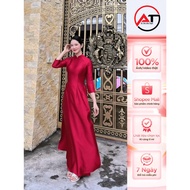 Middle-aged ao dai, high quality plain valentino ruby silk ao dai size S - 4XL