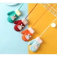 Soft, warm 3D wool gloves lined with 2-layer fleece with cute cartoon patterns and strings for babie