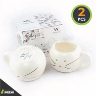 SERBU - MUG SET - 2 PCS AESTHETIC CAT CUPS CERAMIC CUPS - CAT CUPS LOVE/S FLOWER/S - CUTE CUPS - CUT