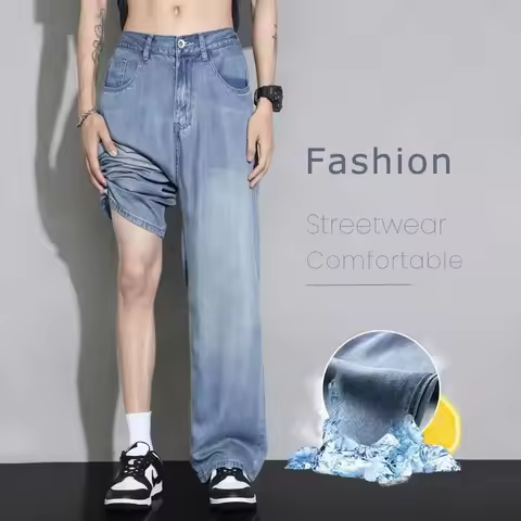 2025 Thin Cozy baggy Jeans Men Spring summer Soft Vintage Street Denim Trousers Male Clothes Korea B