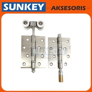 PROMO RODA PINTU LIPAT ENGSEL KUPU KUPU 1 SET ATAS BAWAH SUS 304 RODA GANTUNG - LURUS - Baskara Ofc