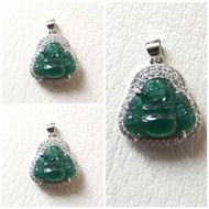 翡翠玉石-陽綠佛公吊飾 （鑲s925）